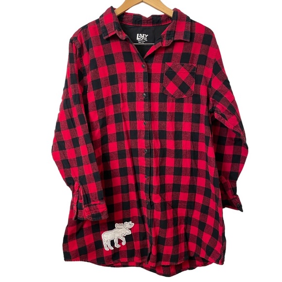 Lazy One Other - LAZY ONE flannel plaid nightshirt L/XL